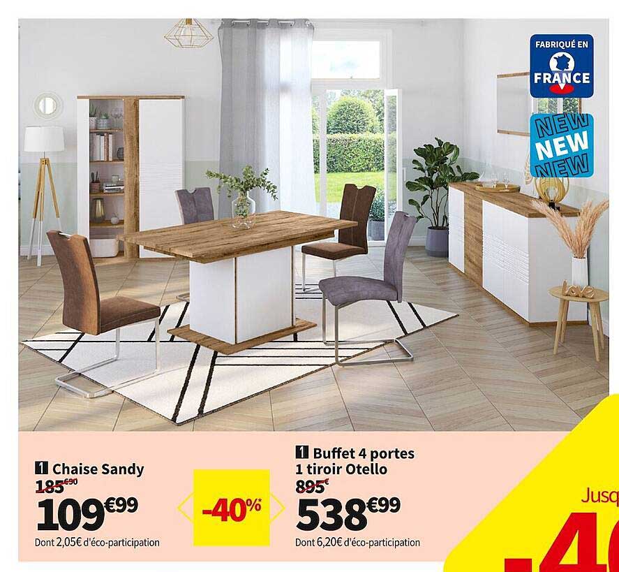 Chaise Sandy, Buffet 4 Portes 1 Tiroir Otello