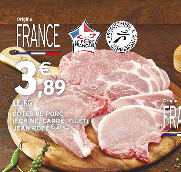 côtes de porc (échine, carré, filet) jean rozé