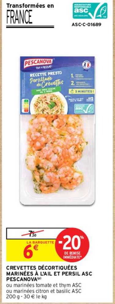 Crevettes Décortiquées Marinées à L'ail Et Persil Asc Pescanova