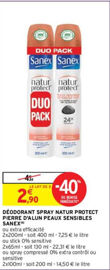 déodorant spray natur protect pierre d'alun peaux sensibles sanex
