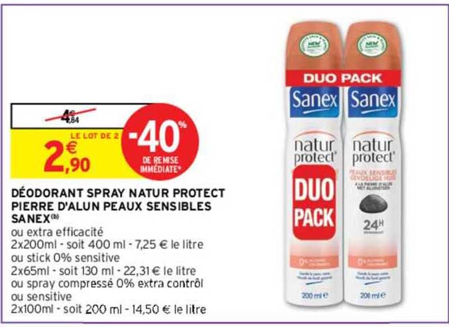 déodorant spray nature protect pierre d'alun peaux sensibles sanex