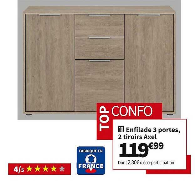 Enfilade 3 Portes, 2 Tiroirs Axel