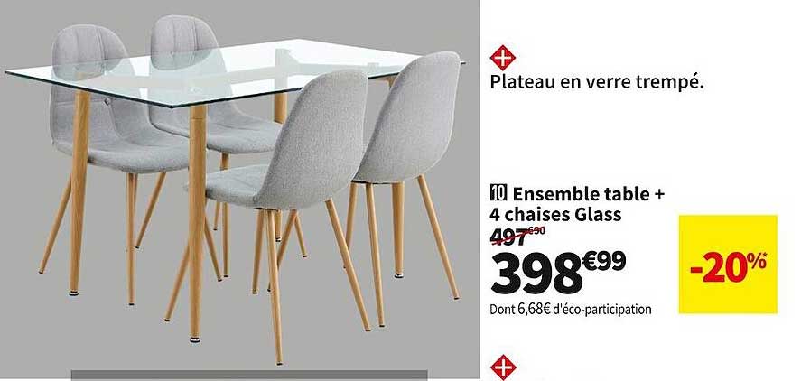 Ensemble Table + 4 Chaises Glass