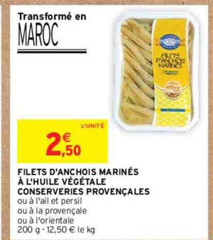 filets d'anchois marinés à l'huile végétale conserveries provençales