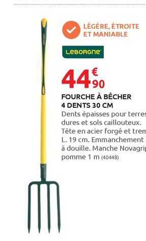 fourche à bêcher 4 dents 30 cm leborgne