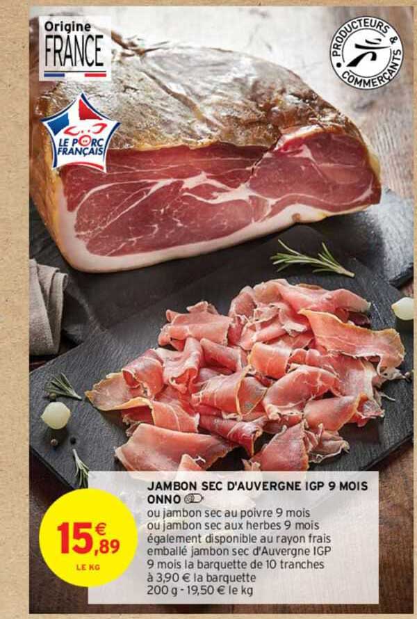 Jambon Sec D'auvergne Igp 9 Mois Onno