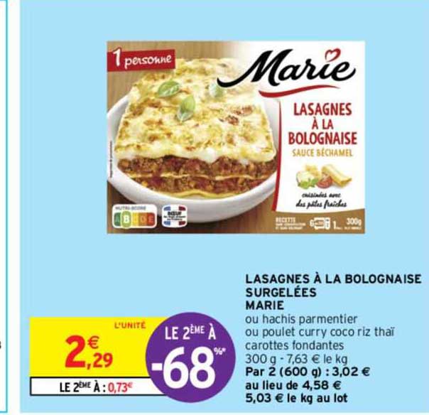 Lasagnes à La Bolognaise Surgelées Marie