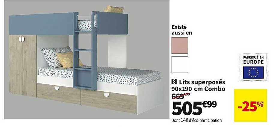 lits superposés 90 x 190 cm combo