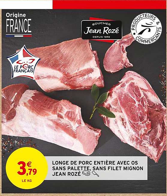 longe de porc entière avec os sans palette, sans filet mignon jean rozé