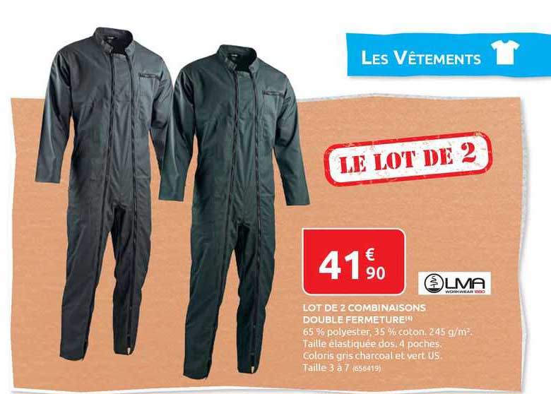 lot de 2 combinaisons double fermeture