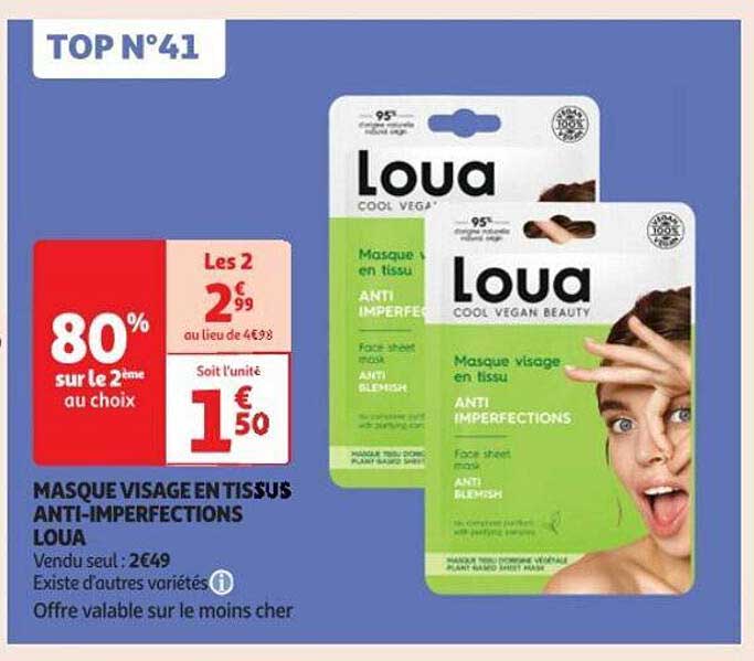 masque visage en tissus anti-imperfections loua