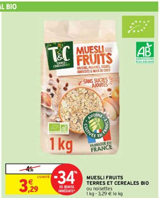 Muesli Fruits Terres Et Céréales Bio