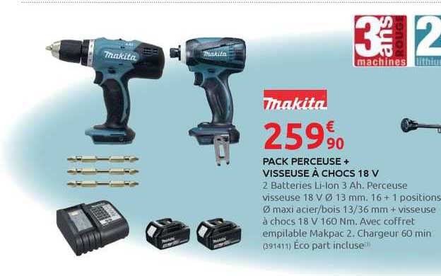 pack perceuse + visseuse à chocs 18 v makita