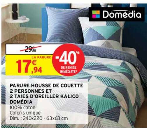 parure housse de couette 2 personnes et 2 taies d'oreiller kalico domédia