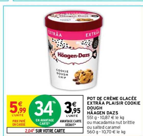 pot de crème glacée exträa plaisir cookies dough häagen dazs