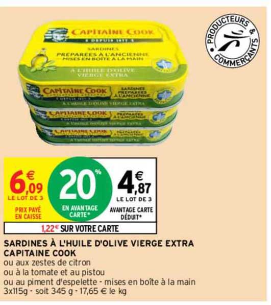 sardines à l'huile d'olive vierge extra capitaine cook