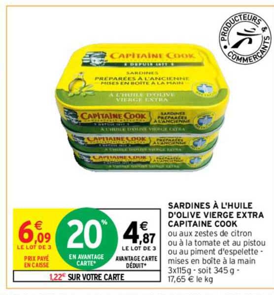 sardines à l'huile d'olive vierge extra capitaine cook