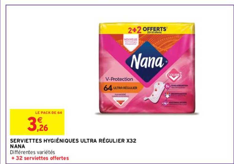 serviettes hygiéniques ultra régulier x32 nana