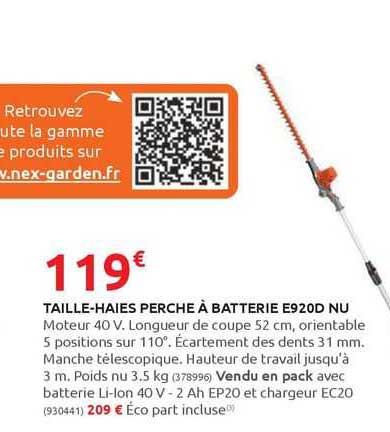 taille-haies perche à batterie e920d nu