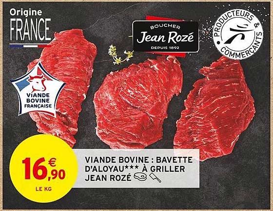 viande bovine : bavette d'aloyau*** à griller jean rozé