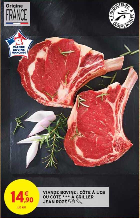 viande bovine : côte à l'os ou côte *** à griller jean rozé