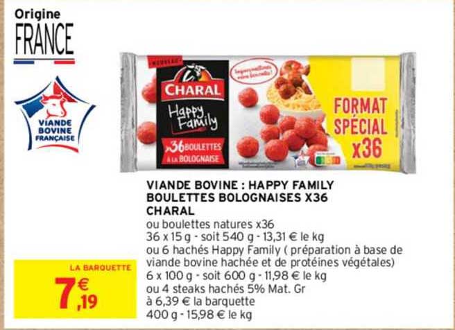 viande bovine : happy family boulettes bolognaises x36 charal