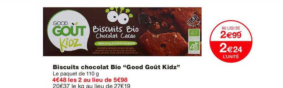 biscuits chocolat bio good goût kidz