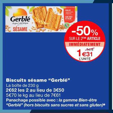 biscuits sésame gerblé -50% sur le 2ème article immédiatement