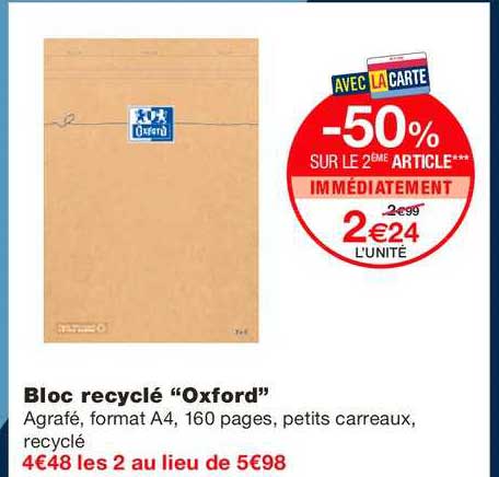 bloc recyclé oxford -50% sur le 2ème article immédiatement