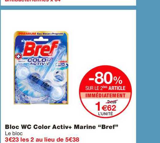 bloc wc color activ+ marine bref -80% sur le 2ème article immédiatement