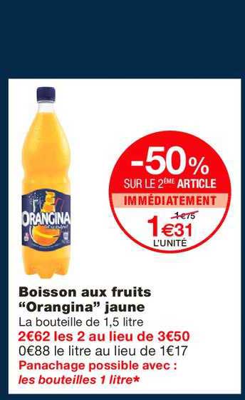 boisson aux fruits orangina jaune -50% sur le 2ème article immédiatement