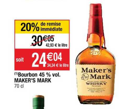 bourbon 45% vol. maker's mark 20% de remise immédiate