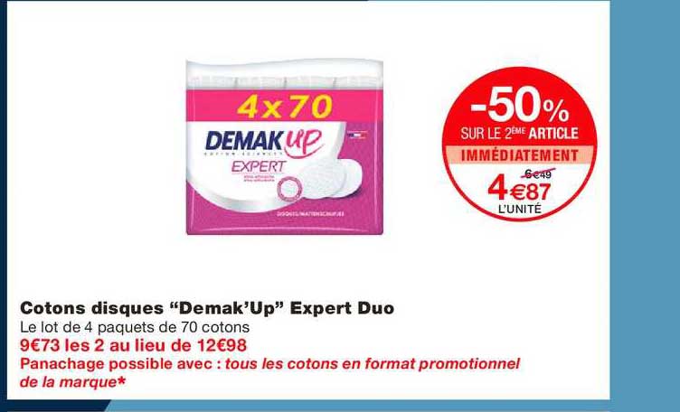 coton disques demak'up expert duo -50% sur le 2ème article immédiatement
