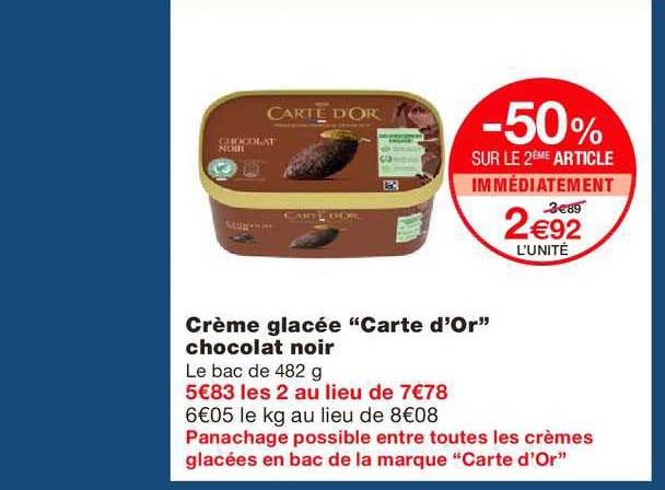 Crème Glacé Carte D'or Chocolat Noire -50% Sur Le 2ème Article Immédiatement