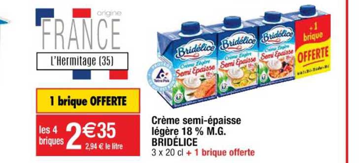 crème semi épaisse légère 18% m.g. bridélice