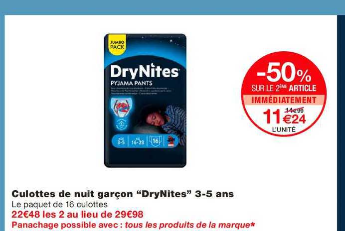 Culottes De Nuit Garçon Drynites 3 5 Ans -50% Sur Le 2ème Article Immédiatement