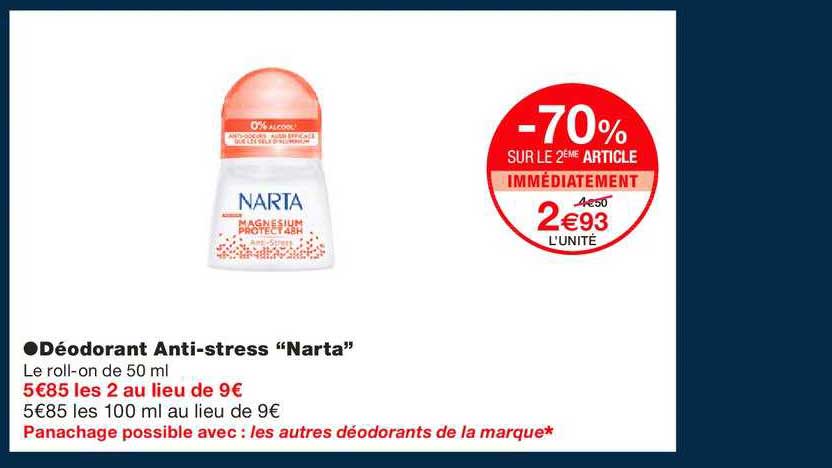 déodorant anti stress narta -70% sur le 2ème article immédiatement