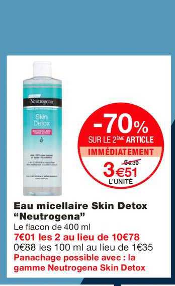 eau micellaire skin detox neutrogena -70% sur le 2ème article immédiatement