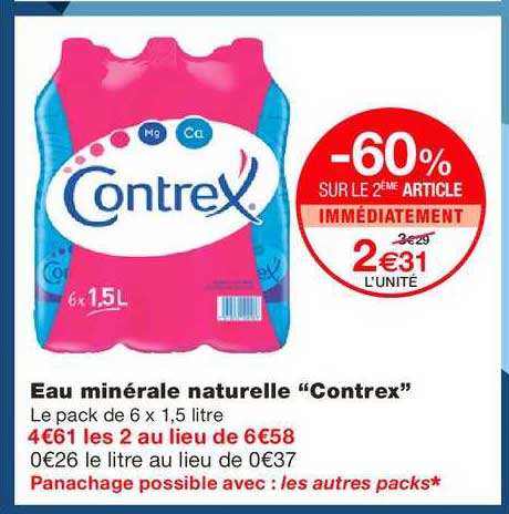 eau minérale naturelle contrex -60% sur le 2ème article immédiatement