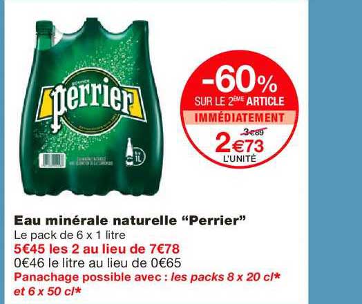 eau minérale naturelle perrier -60% sur le 2ème article immédiatement