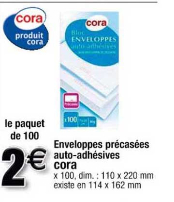 enveloppes précasées auto adhésives cora