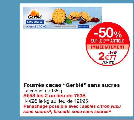 Fourrés Cacao Gerblé Sans Sucres -50% Sur Le 2ème Article Immédiatement