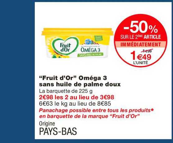 fruit d'or oméga 3 sans huile de palme doux -50% sur le 2ème article immédiatement