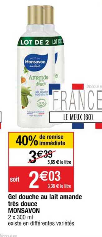 gel douche au lait amande très douche 40% de remise immédiate