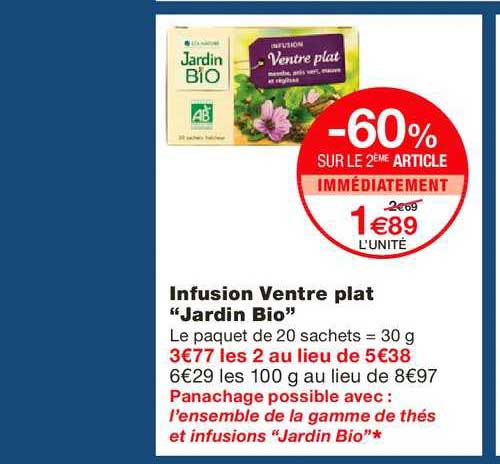 infusion ventre plat jardin bio -60% sur le 2ème article immédiatement