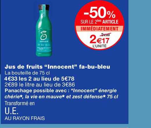 jus de fruits innocent fa bu bleu -50% sur le 2ème article immédiatement