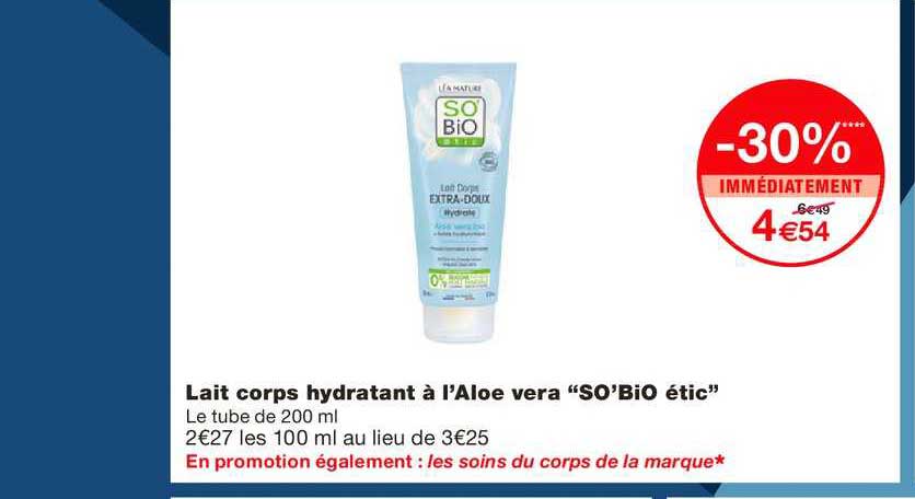 lait corps hydratant à l'aloe vera so'bio étic