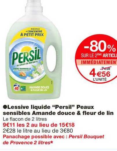 lessive liquide persil peaux sensibles amande douce & fleur de lin -80% sur le 2ème article immédiatement