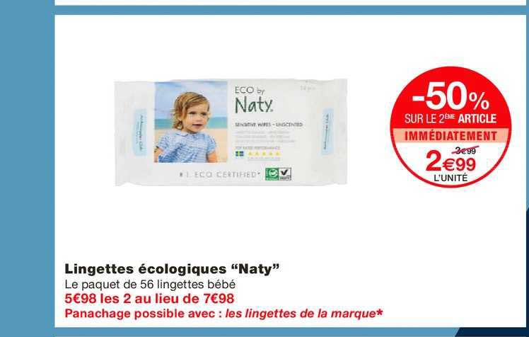 lingettes écologiques naty -50% sur le 2ème article immédiatement