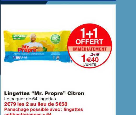 lingettes mr. propre citron 1+1 offert